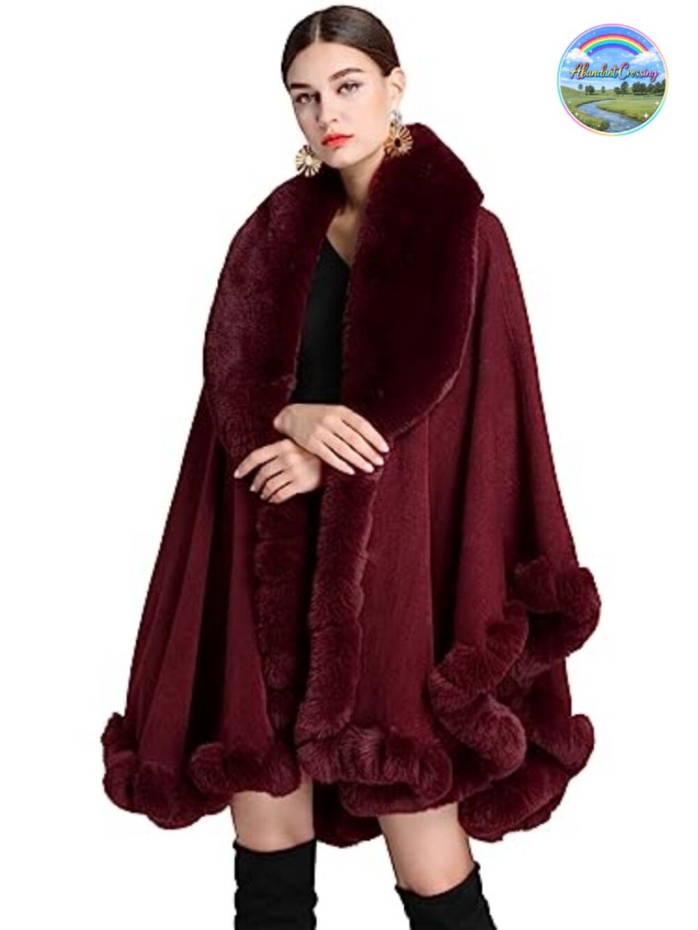 Faux Fur Collar Poncho Shawl Wrap Cape for Evening Dresses